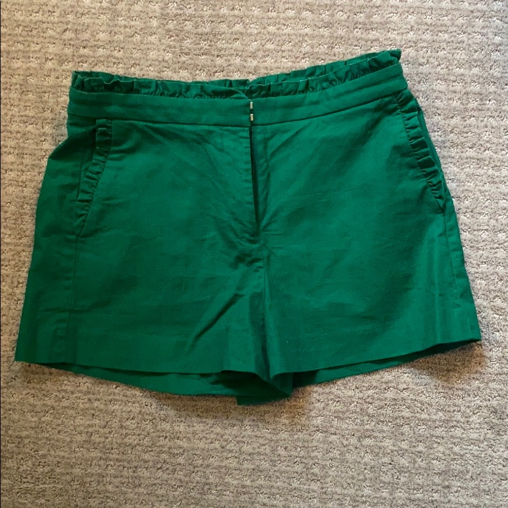 J Crew Green Ruffle Shorts